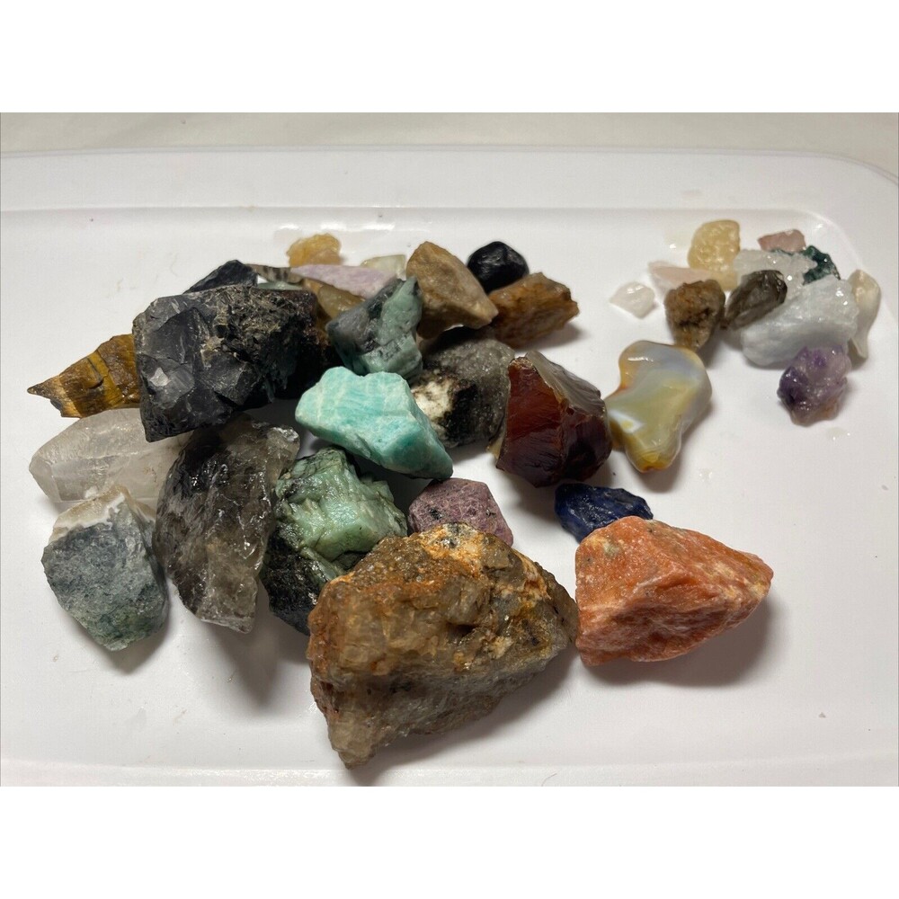 loose gemstones natural 2lbs+ mixed lot uncut raw precious and semi precious#4